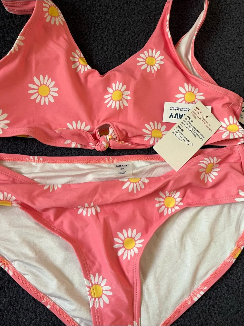 Old Navy Coral Pink Daisy Girls Two-Piece Swimsuit